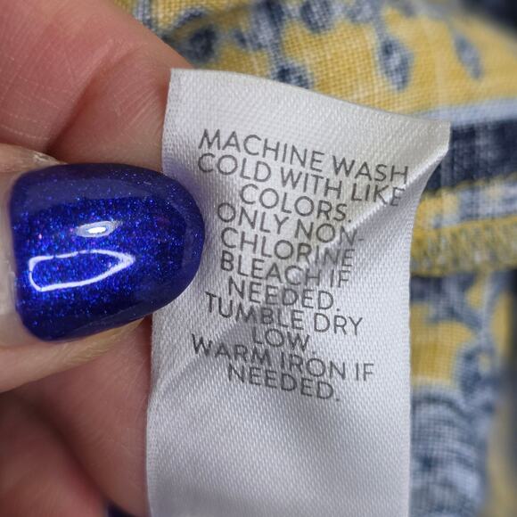 J Jill Love Linen PetiteSm Yellow n Blue floral Print W Pockets Shift Tank Dress - Picture 12 of 14